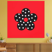 Zwarte polka dot bloem op rode achtergrond canvas afdruk (Insitu (Woonkamer))