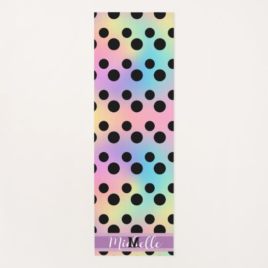 Zwarte polka dot Gradiënt regenboog op maat Monogr Yogamat (Voorkant)