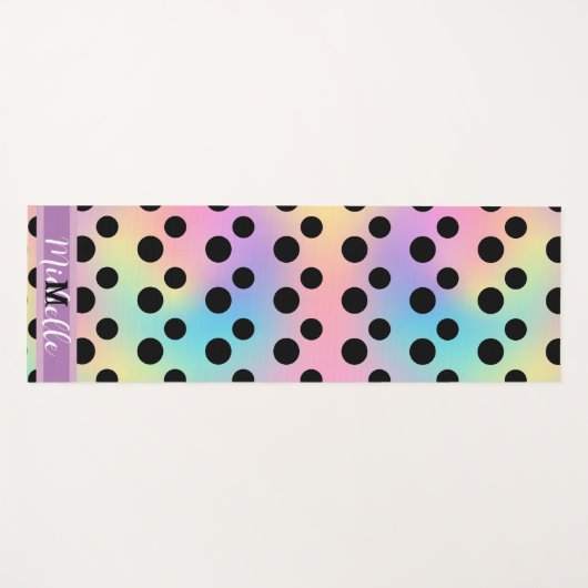 Zwarte polka dot Gradiënt regenboog op maat Monogr Yogamat (Voorkant (horizontaal))