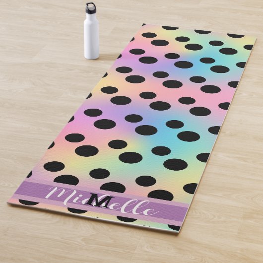 Zwarte polka dot Gradiënt regenboog op maat Monogr Yogamat (In situ)