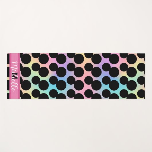 Zwarte polka dot Gradiënt regenboog op maat Monogr Yogamat (Voorkant (horizontaal))
