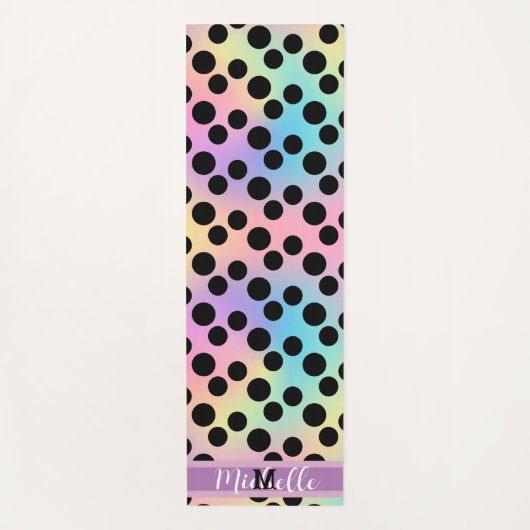 Zwarte polka dot Gradiënt regenboog op maat Monogr Yogamat (Voorkant)