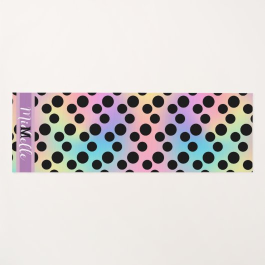 Zwarte polka dot Gradiënt regenboog op maat Monogr Yogamat (Voorkant (horizontaal))