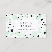 Zwarte polka dot Groene Waterverf Splash Modern Visitekaartje (Voorkant)
