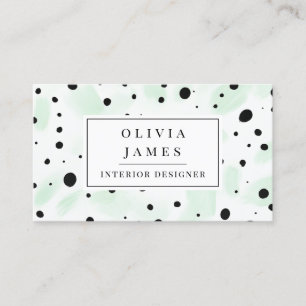Zwarte polka dot Groene Waterverf Splash Modern Visitekaartje