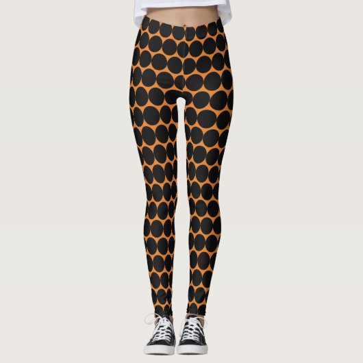 ZWARTE POLKA DOT, HALLOWEEN LEGGINGS Oranje (Voorkant)