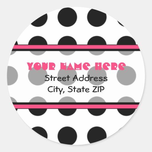 Zwarte Polka Dot met Roze Adresetiketten Ronde Sticker (Voorkant)