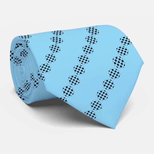 Zwarte Polka Dot Screen Circles Patroon op Blauw Stropdas (Opgerold)