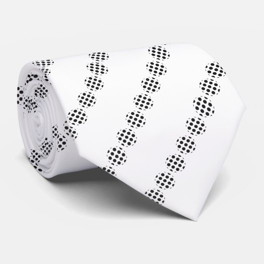 Zwarte Polka Dot Screen Circles Patroon op Wit Stropdas (Opgerold)