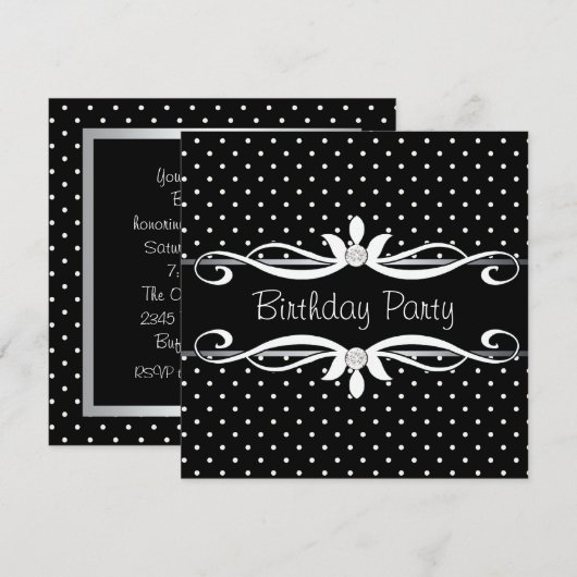 Zwarte Polka Dot Vrouwen Verjaardagsfeest Kaart (Voorkant / Achterkant)
