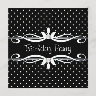 Zwarte Polka Dot Womans Birthday Party Kaart