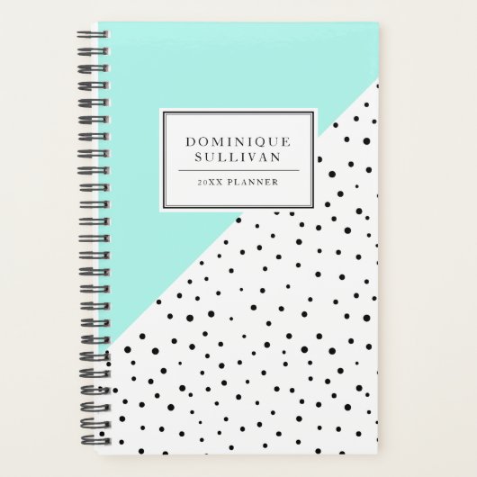 Zwarte Polka Dots Aqua Blue Gepersonaliseerde Plan Planner (Voorkant)