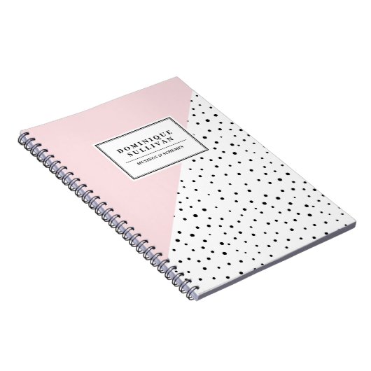 Zwarte Polka Dots Blush Roze Abtract Patroon Custo Notitieboek (Rechterzijde)