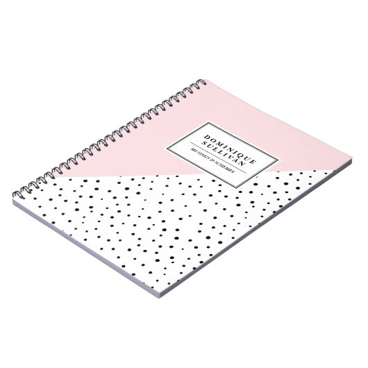 Zwarte Polka Dots Blush Roze Abtract Patroon Custo Notitieboek (Linkerzijde)