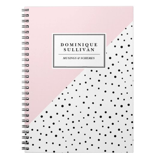 Zwarte Polka Dots Blush Roze Abtract Patroon Custo Notitieboek (Voorkant)
