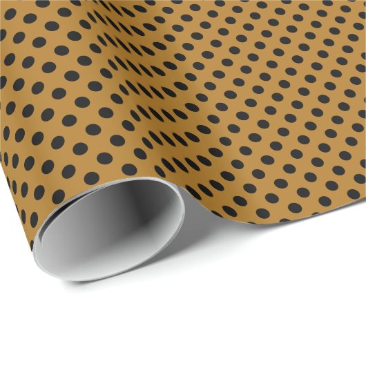 Zwarte Polka Dots op Matte Gold Cadeaupapier (Rol Hoek)