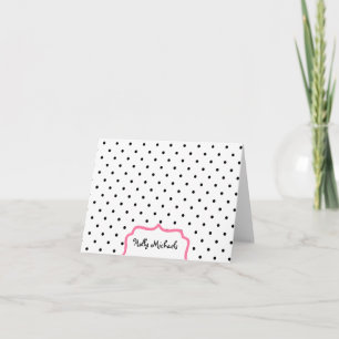 Zwarte Polka Dots & Roze - Gepersonaliseerde notit Notitiekaartje
