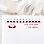 Zwarte polka dots & roze retro zonnebril etiket (Insitu)