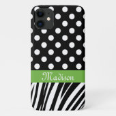 Zwarte Polka Dots Zebra Stripes Green Name Case-Mate iPhone Case (Achterkant)