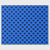 Zwarte polka harten blauw cadeaupapier (Vlak)