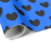 Zwarte polka harten blauw cadeaupapier (Rol Hoek)