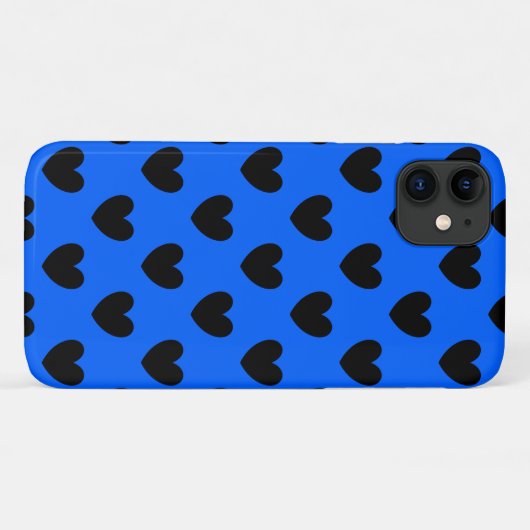 Zwarte polka harten blauw Case-Mate iPhone case (Achterkant (horizontaal))