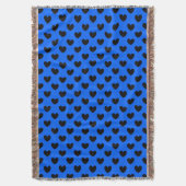 Zwarte polka harten blauw deken (Voorkant Verticaal)