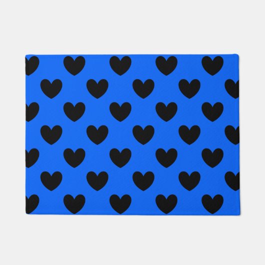 Zwarte polka harten blauw deurmat (Voorkant)