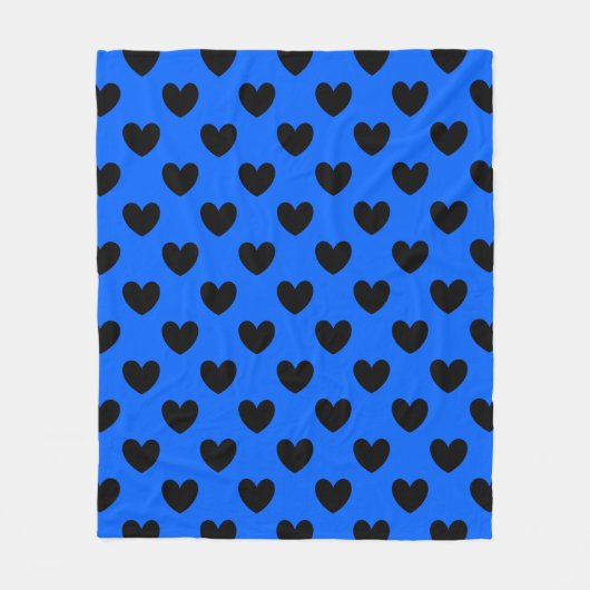 Zwarte polka harten blauw fleece deken (Voorkant)