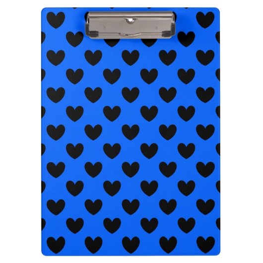 Zwarte polka harten blauw klembord (Voorkant)