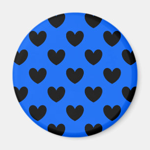Zwarte polka harten blauw magneet