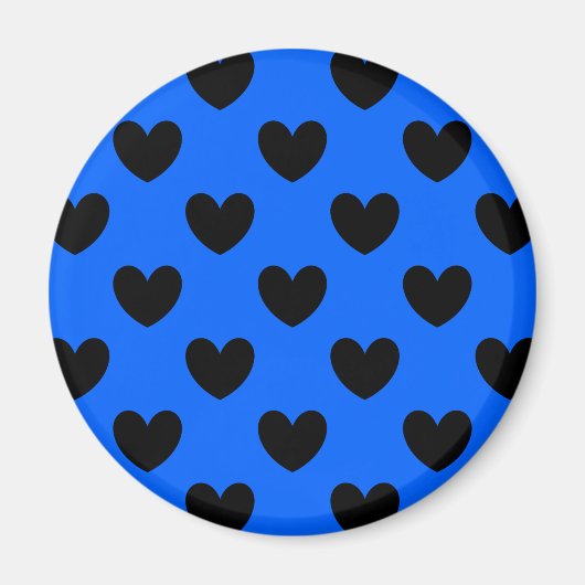Zwarte polka harten blauw magneet (Voorkant)