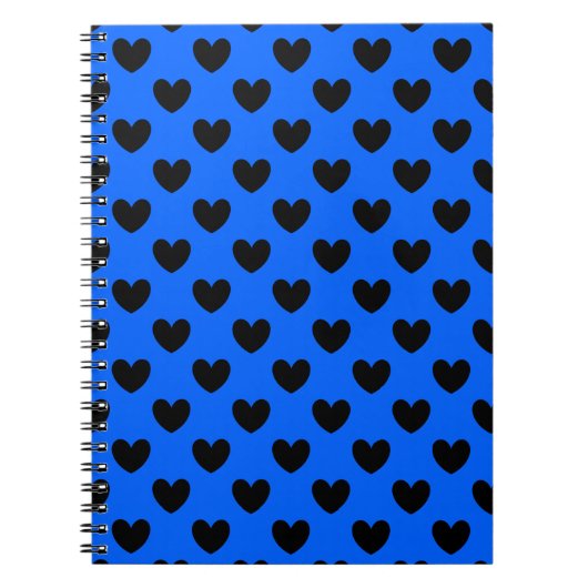 Zwarte polka harten blauw notitieboek (Voorkant)