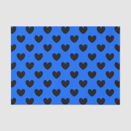 Zwarte polka harten blauw tissuepapier (Voorkant)