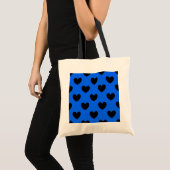 Zwarte polka harten blauw tote bag (Voorkant (product))