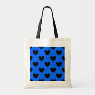 Zwarte polka harten blauw tote bag