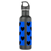 Zwarte polka harten blauw waterfles  (Achterkant)