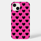 Zwarte polka harten in fuchsia roze Case-Mate iPhone case (Achterkant)
