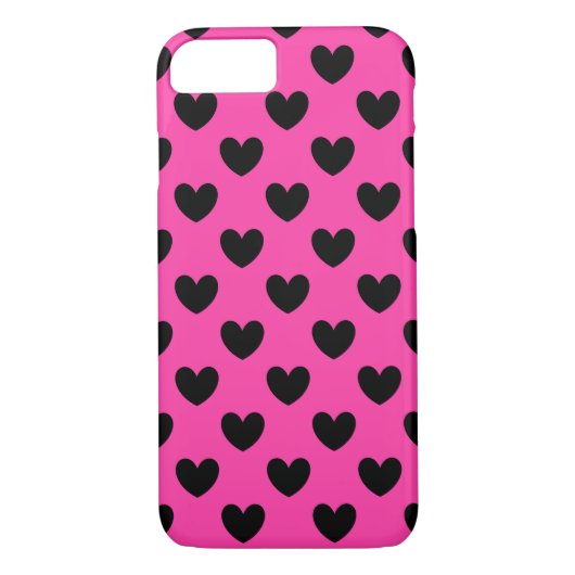 Zwarte polka harten in fuchsia roze Case-Mate iPhone case (Achterkant)