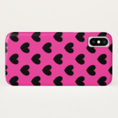 Zwarte polka harten in fuchsia roze Case-Mate iPhone case (Achterkant (horizontaal))