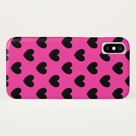 Zwarte polka harten in fuchsia roze Case-Mate iPhone case (Achterkant (horizontaal))