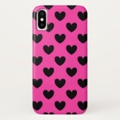 Zwarte polka harten in fuchsia roze Case-Mate iPhone case (Achterkant)