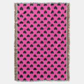 Zwarte polka harten in fuchsia roze deken (Voorkant Verticaal)