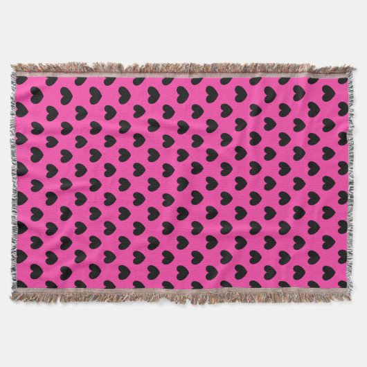 Zwarte polka harten in fuchsia roze deken (Voorkant)
