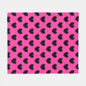 Zwarte polka harten in fuchsia roze fleece deken (Voorkant (Horizontaal))
