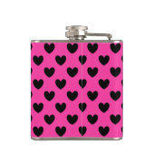 Zwarte polka harten in fuchsia roze heupfles (Achterkant)
