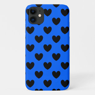 Zwarte polka harten op blauw Case-Mate iPhone case