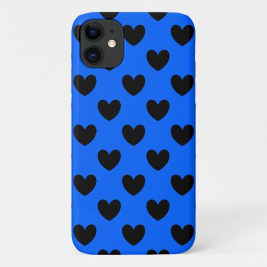 Zwarte polka harten op blauw Case-Mate iPhone case (Achterkant)