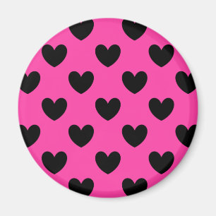 Zwarte polka harten op fuchsia roze magneet