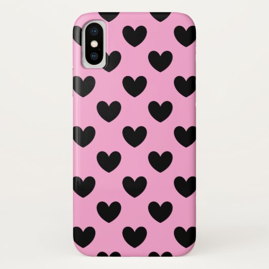 Zwarte polka harten op katoenroze snoep Case-Mate iPhone case (Achterkant)
